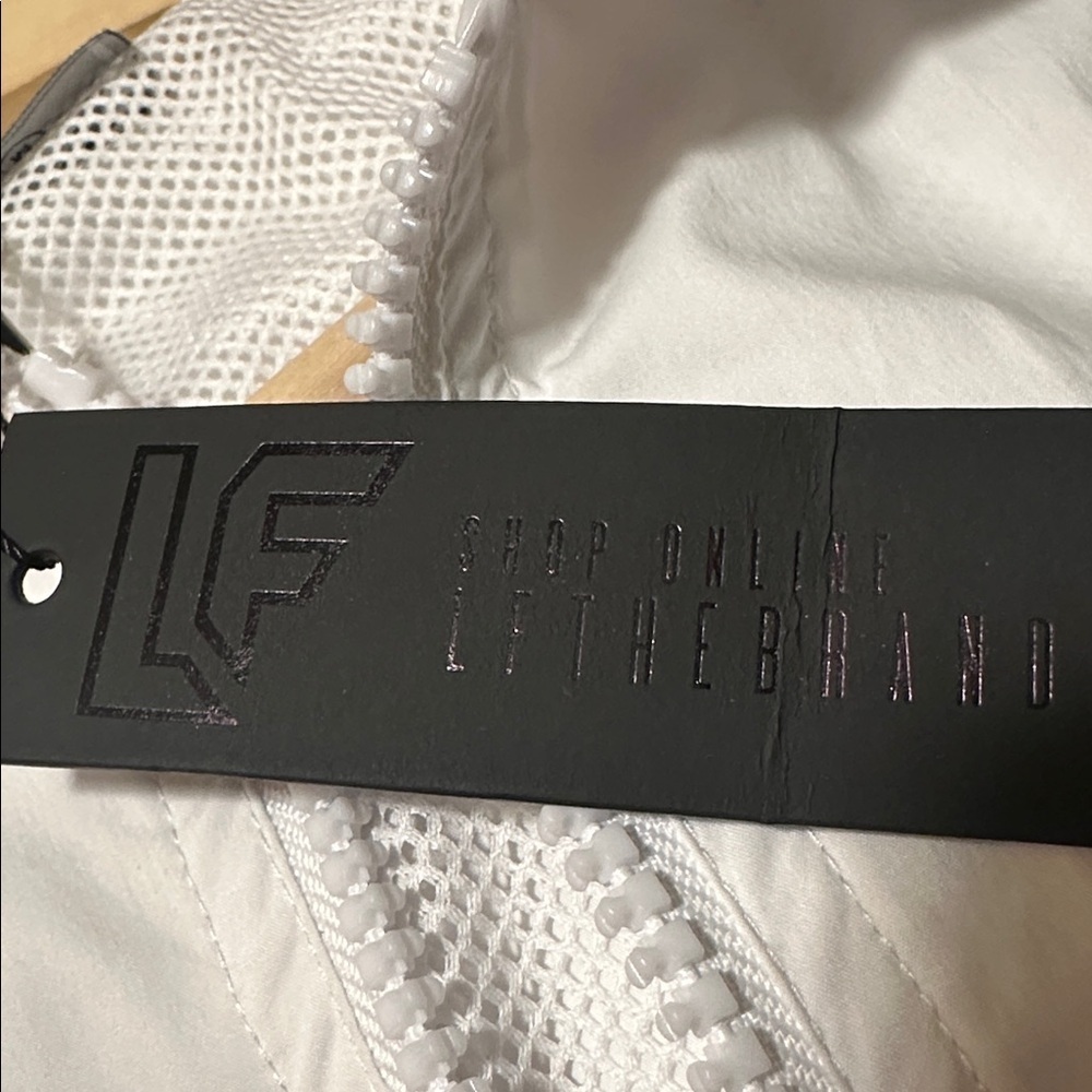 LF The Brand White Buckle Cropped Bomber Jacket with Blue Suspenders - Picture 4 of 4